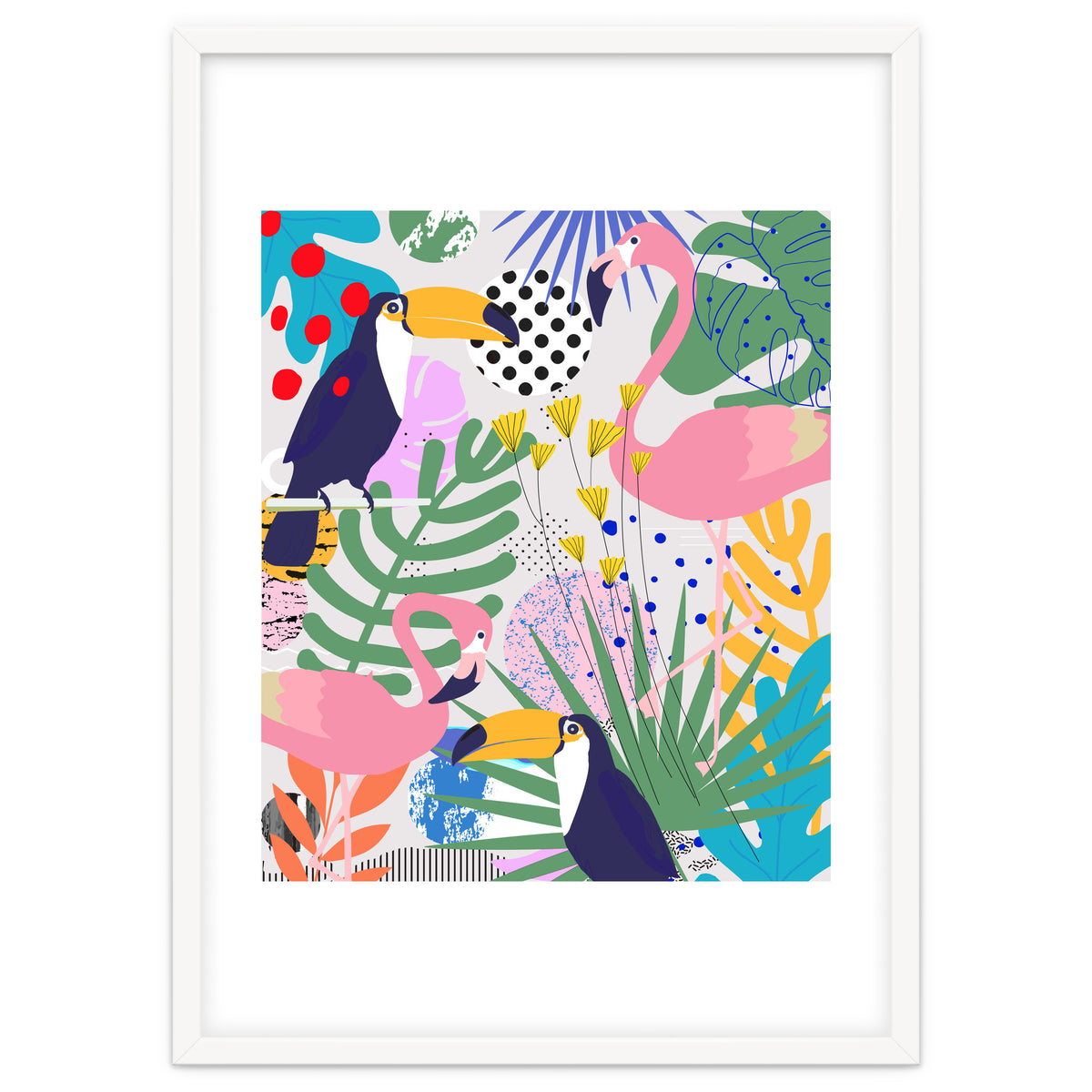 Tropical Spring | Pastel Quirky Modern Bohemian Jungle Botanical | Flamingo Palm Cockatoo Birds