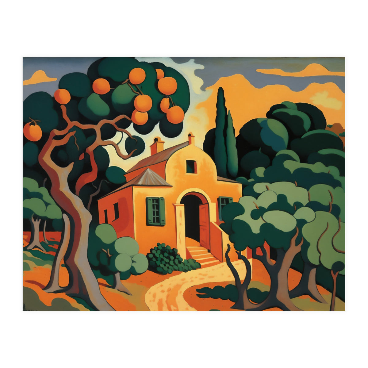 Orange House, Orange Tree Painting (Print Only)