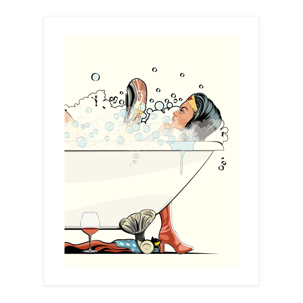 Wonder Woman in the Bath, funny Bathroom Humour (Print Only)