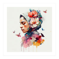 Watercolor Floral Muslim Woman #3 (Print Only)