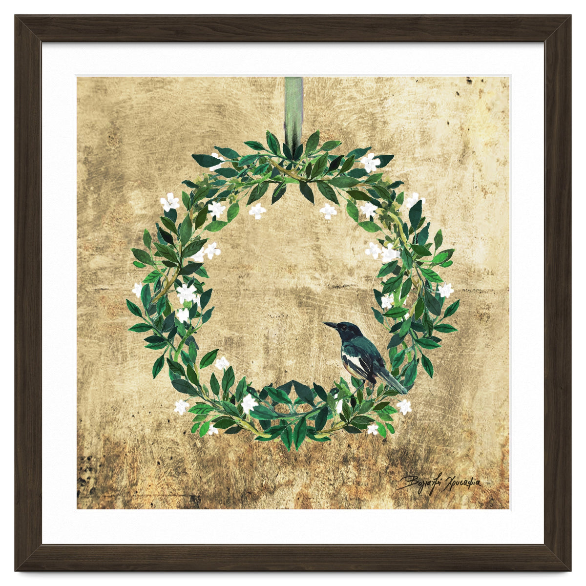 Wreath #White Flowers & Bird #Royal collection