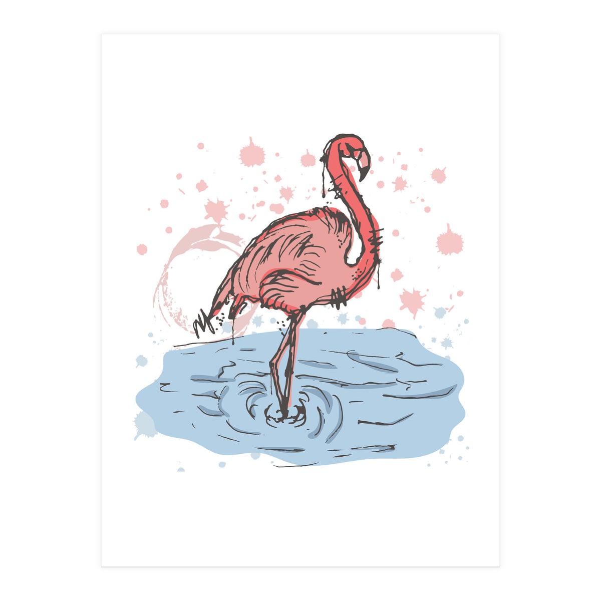 Flamingo Scribble sketch (Print Only)