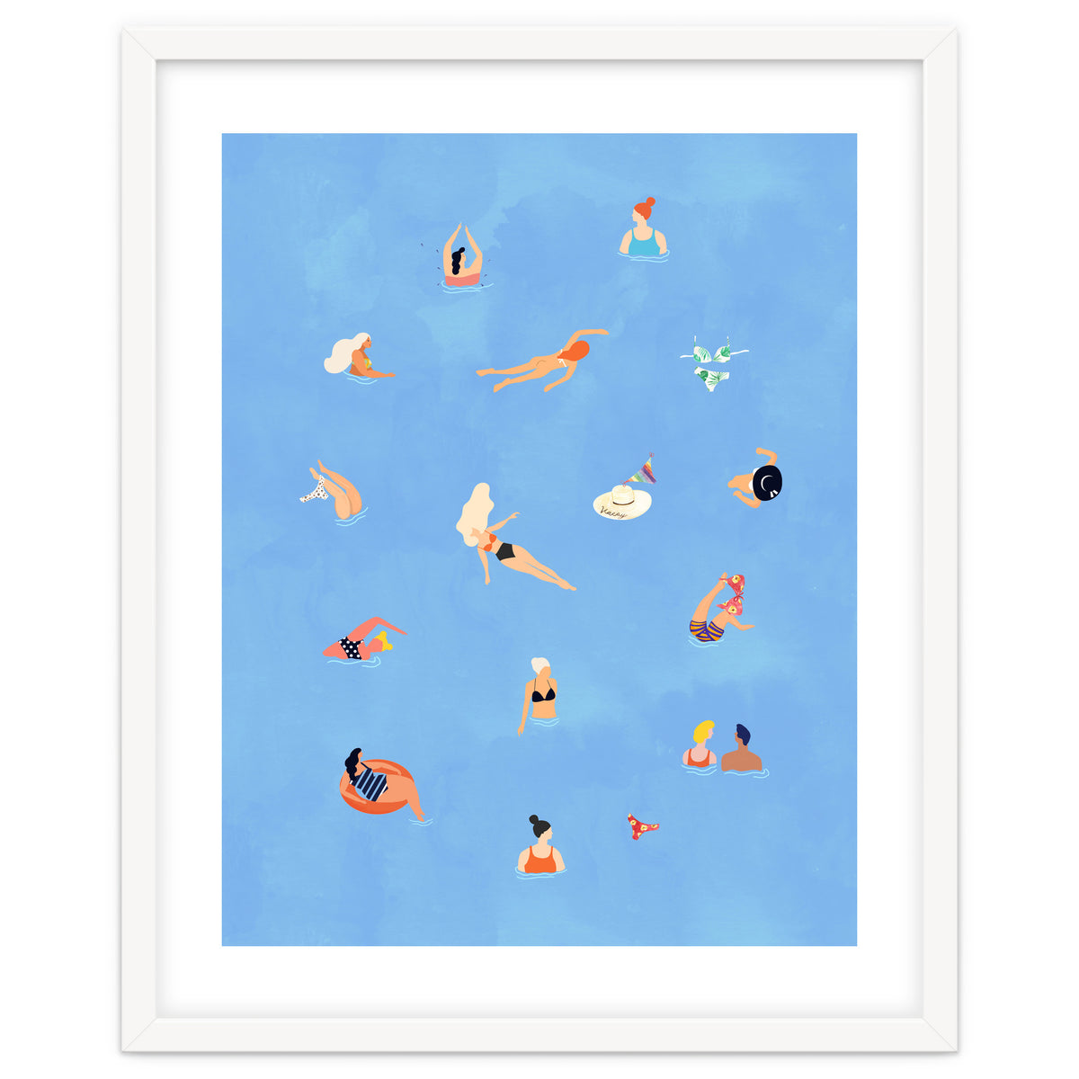 Summer Weekend in The Ocean Watercolor Swim Painting | Travel People Chic Eclectic Boho Fun