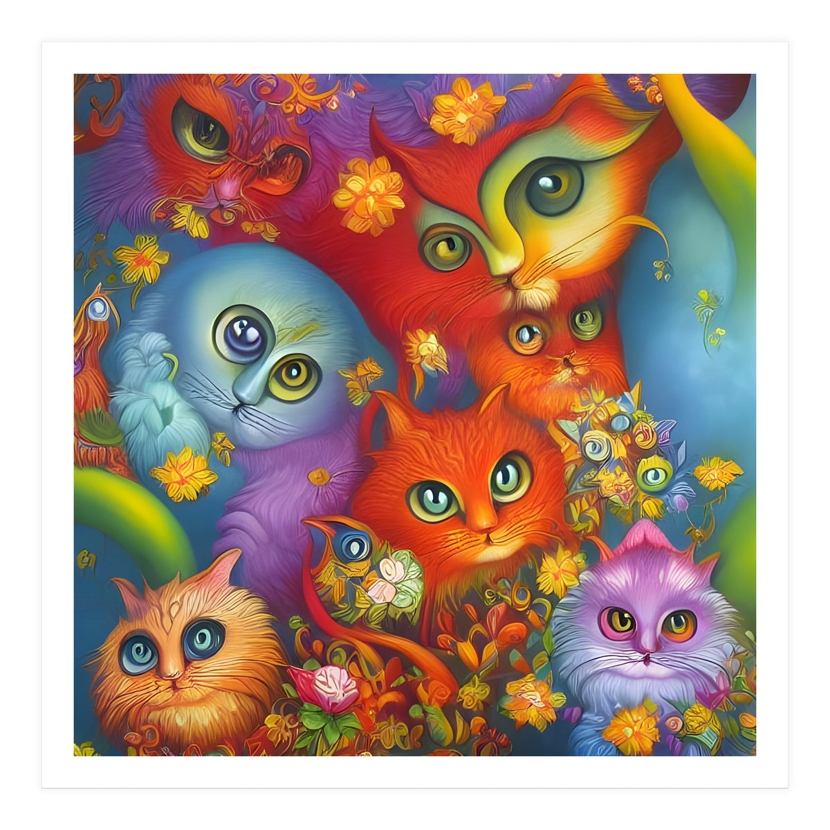 Colorful Crazy Kitty Cat Kitten Collage (Print Only)