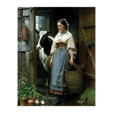 Farm Girl and Cow in Barn Oil Painting (Print Only) thumbnail