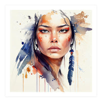 Watercolor Floral Indian Native Woman #12 (Print Only)
