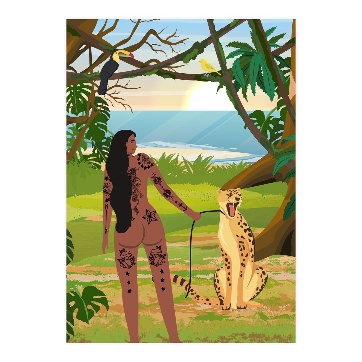 Boho Girl with Cheetah (Print Only)