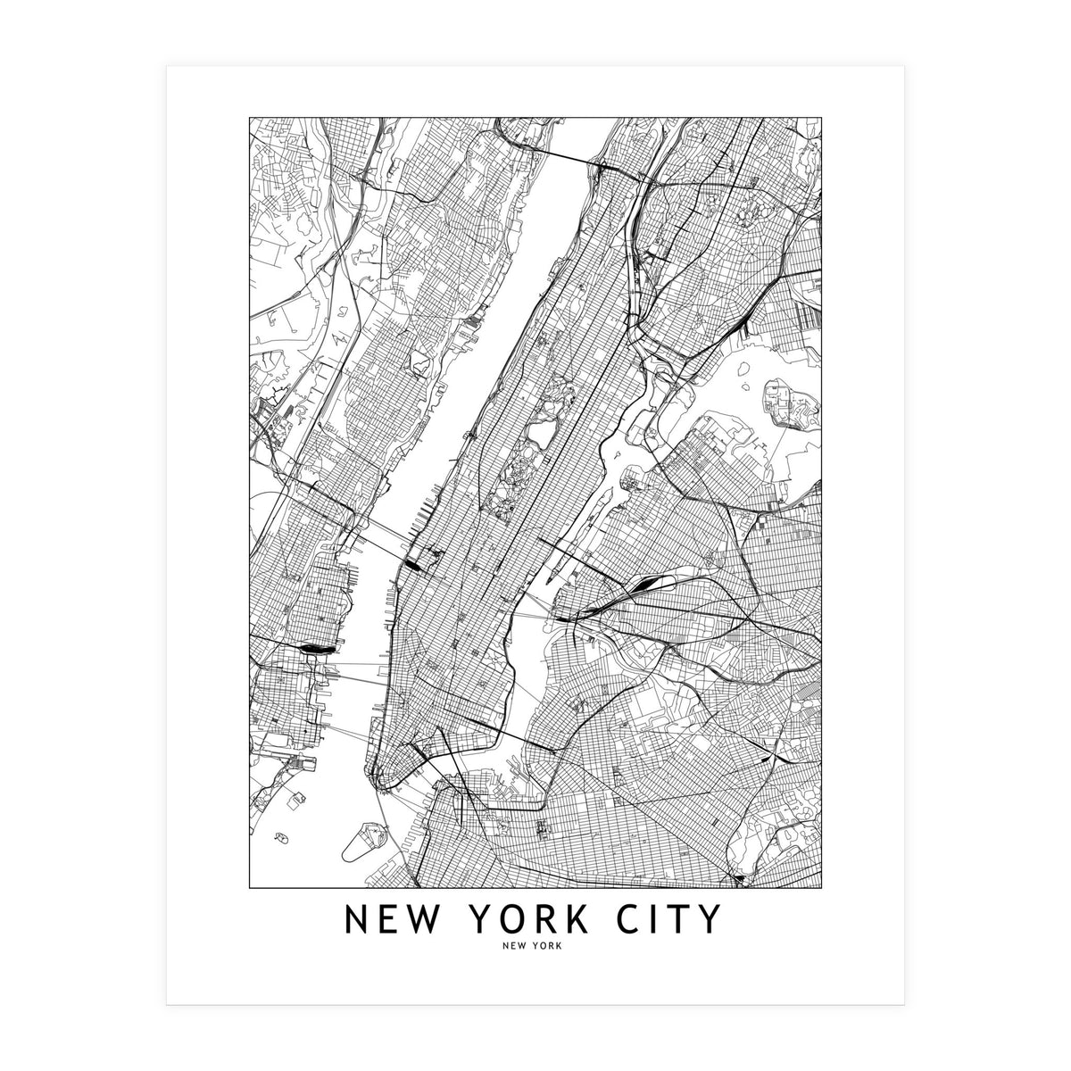 New York City White Map (Print Only)