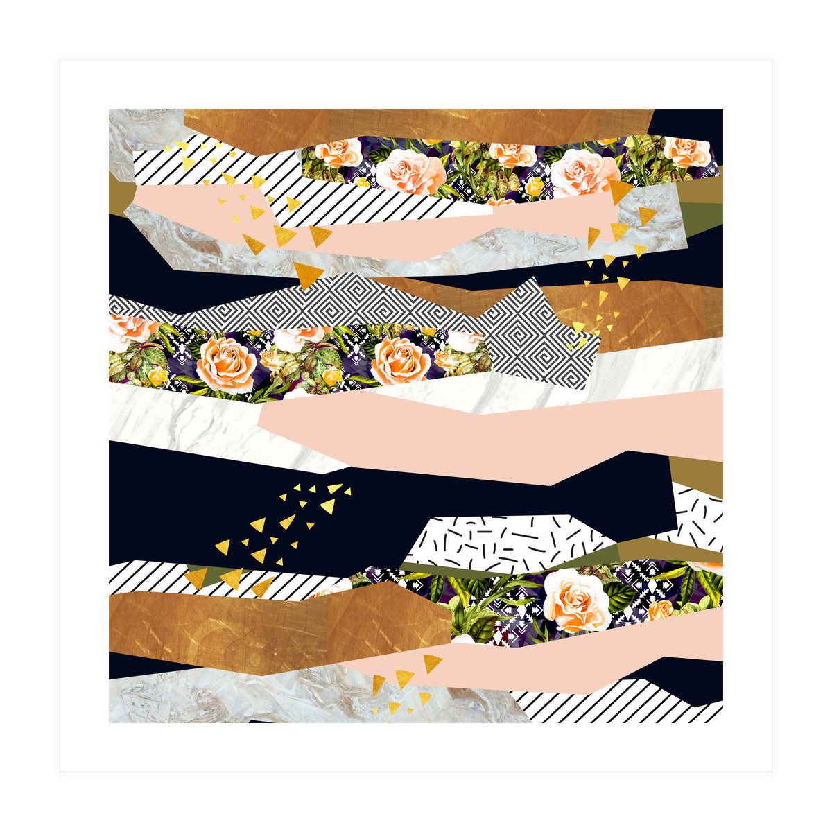 Collage of textured shapes and flowers (Print Only)