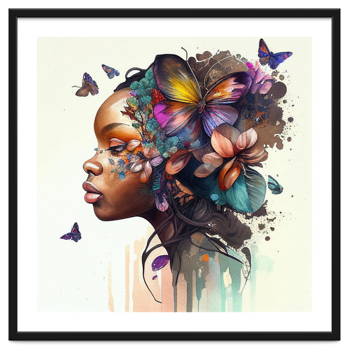 Watercolor Butterfly African Woman #8