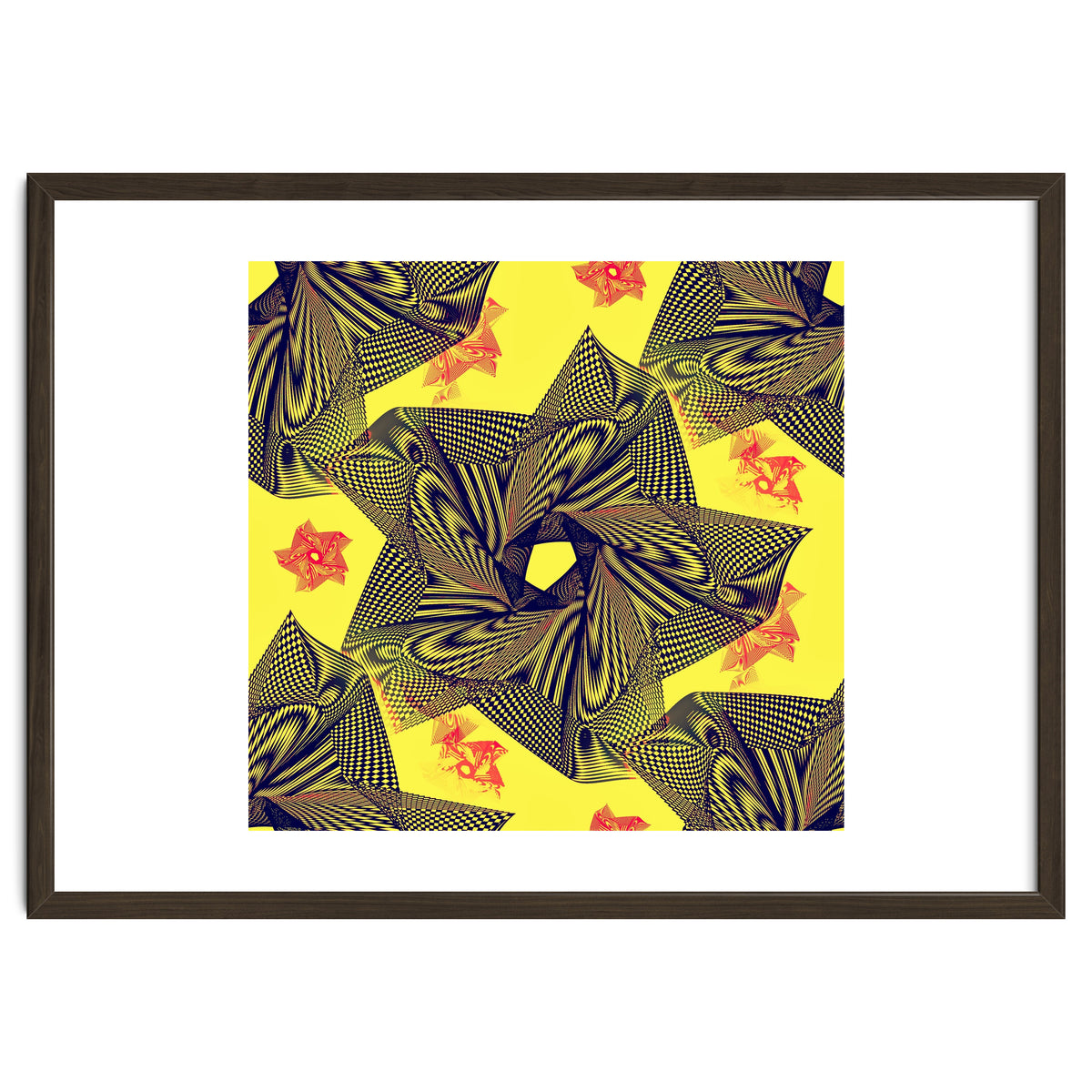 Black flowers on yellow background.