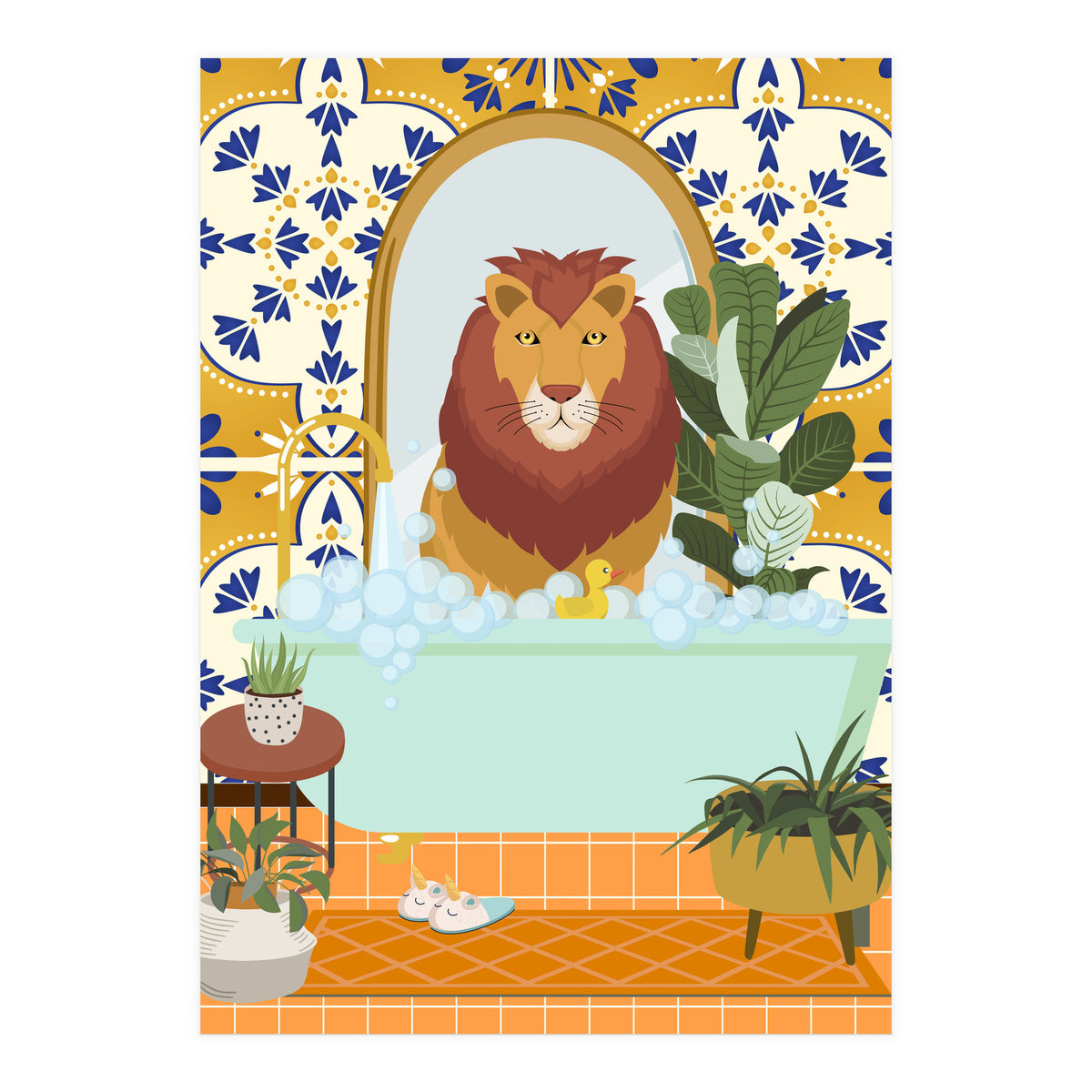 Lion Bathing in Moroccan Style Bathroom (Print Only)