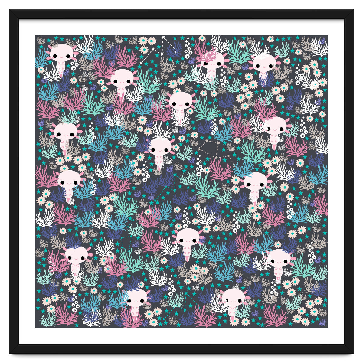 Cute underwater axolotl pattern with coral