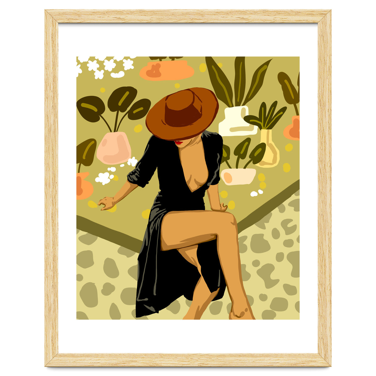 Make it Worth Their While, High Fashion Brown Woman Illustration, Plant Lady Little Black Dress