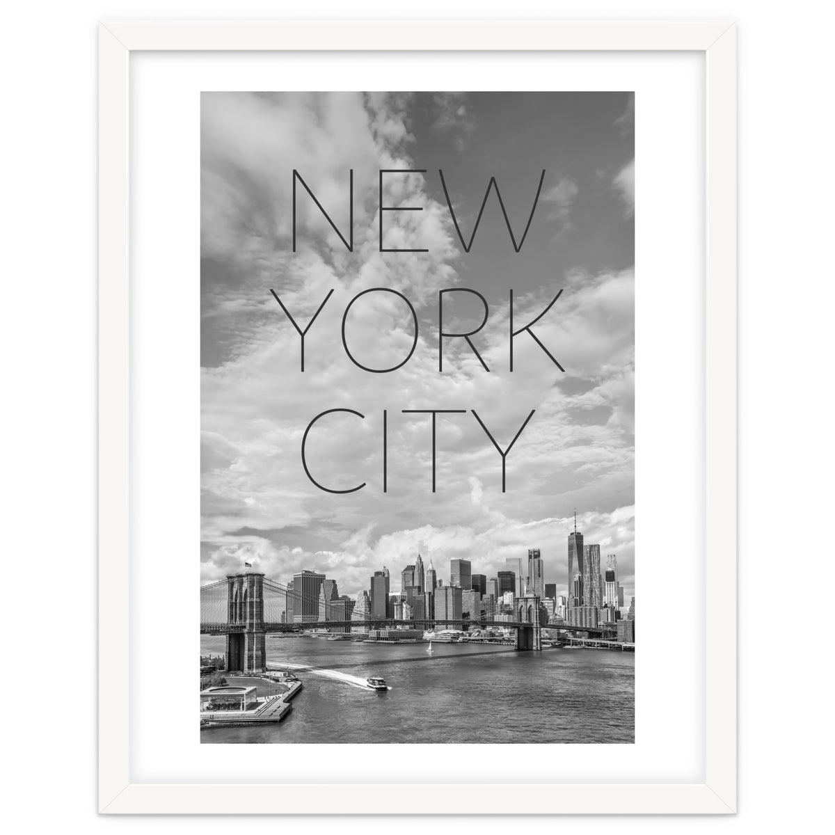 NYC Brooklyn Bridge & Lower Manhattan | Text & Skyline