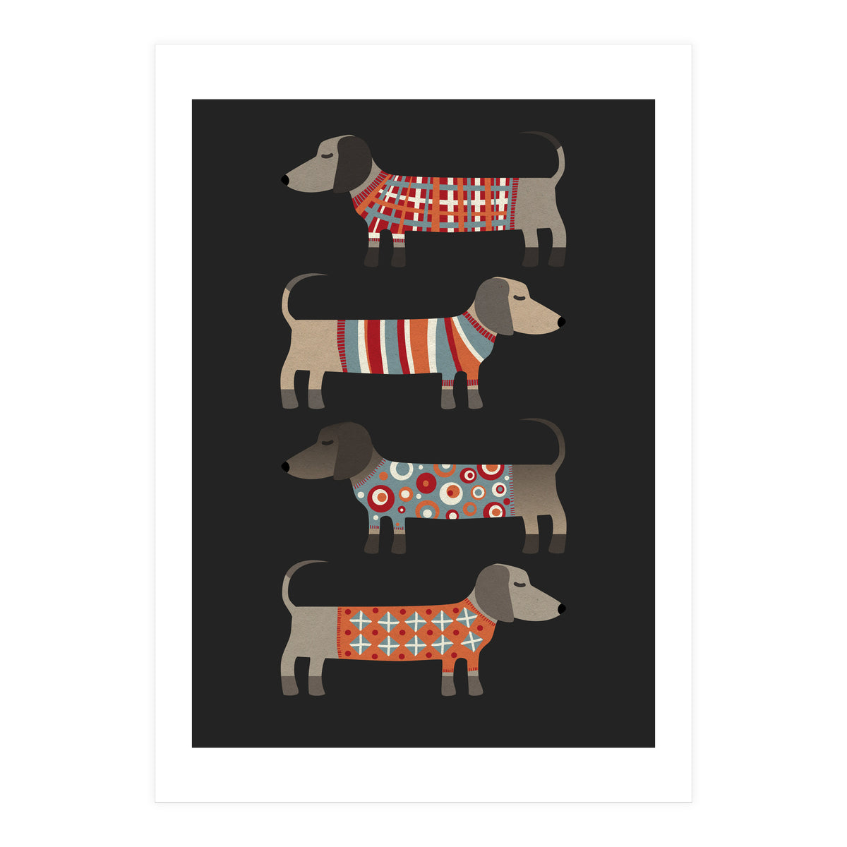 Sausage Dogs In Sweaters Dark (Print Only)