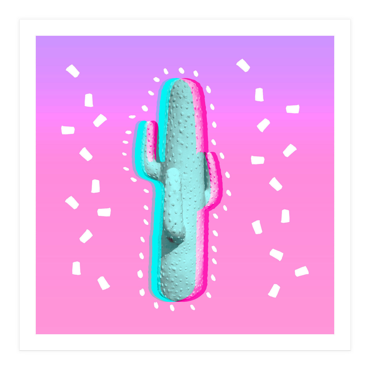 Modern 3 D Color Channel Cactus Photography Pink Purple Gradient 90's Pattern (Print Only)