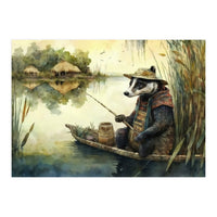 Badger Fishing Watercolor Painting (Print Only)