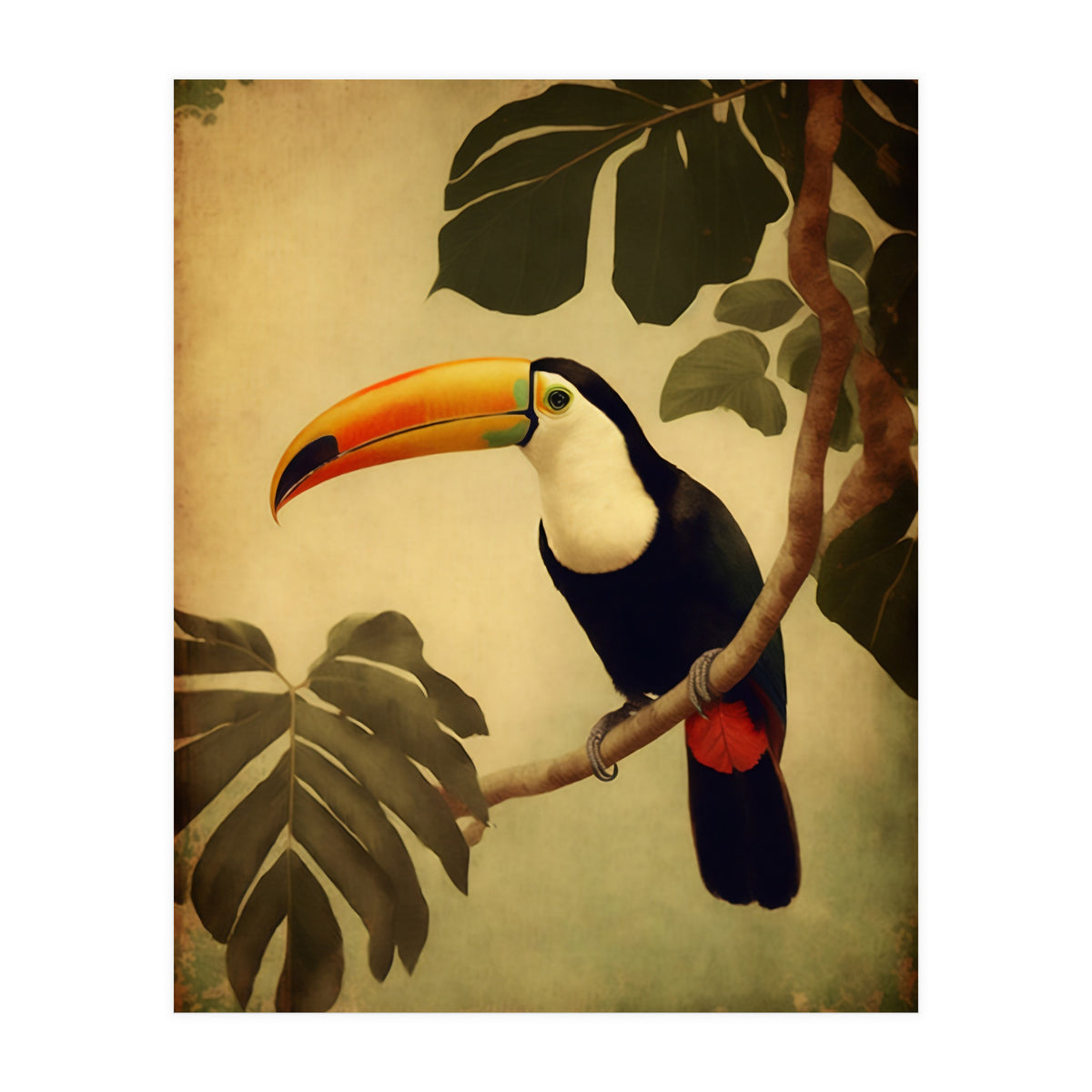 Toucan Vintage Jungle Painting (Print Only)