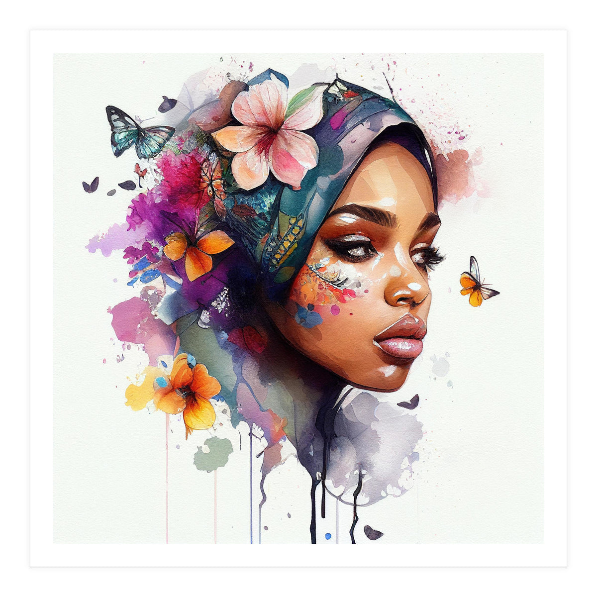 Watercolor Floral Arabian Woman #2 (Print Only)