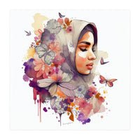 Watercolor Floral Muslim Arabian Woman #6 (Print Only)