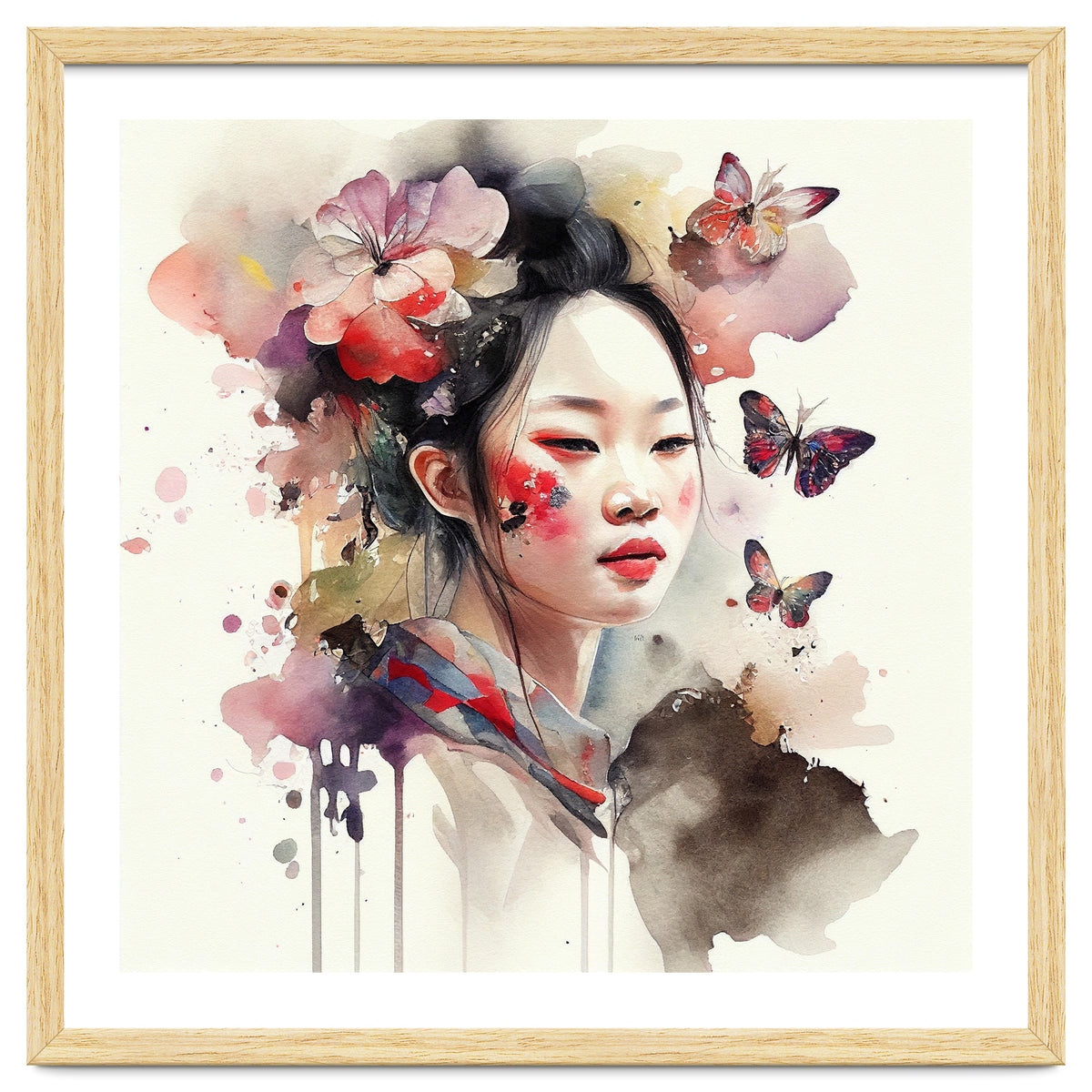 Watercolor Floral Asian Woman #2