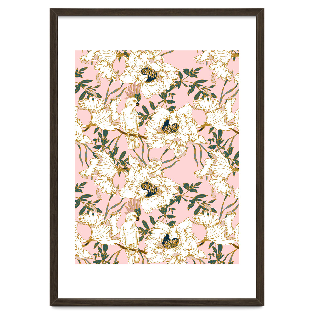 Exotic birds on flowers