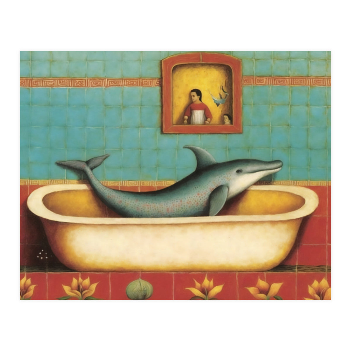 Dolphin In A Bath Folk Art (Print Only)