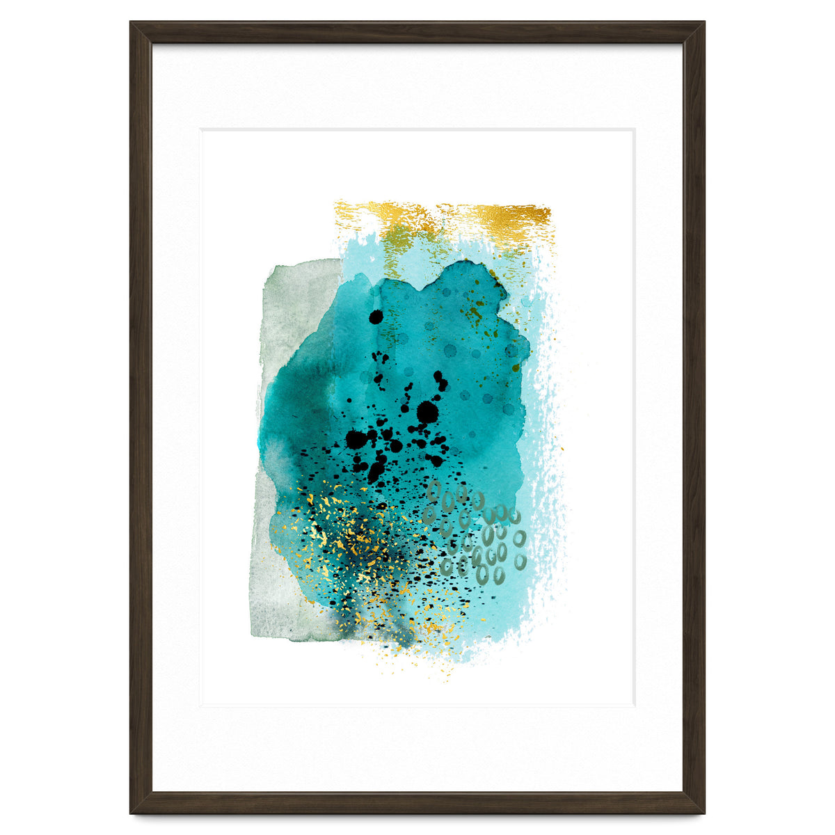 Abstract watercolour turquoise and gold