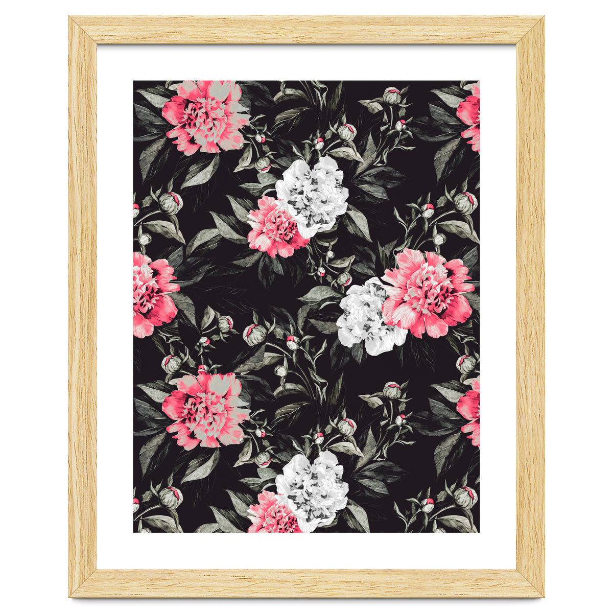 Floral pink - black & white dark