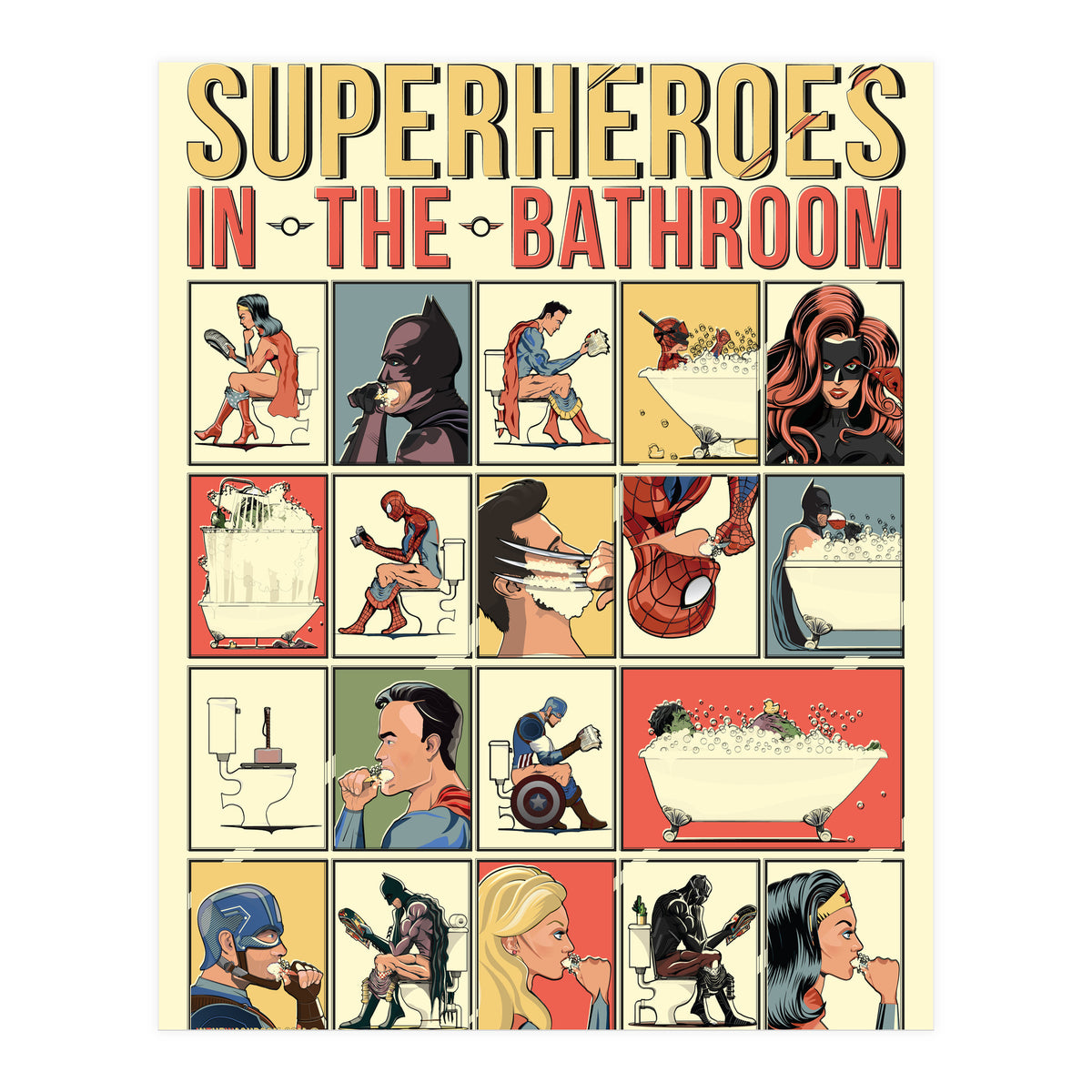 Superheroes in the Bathroom, funny Bathroom Humour (Print Only)