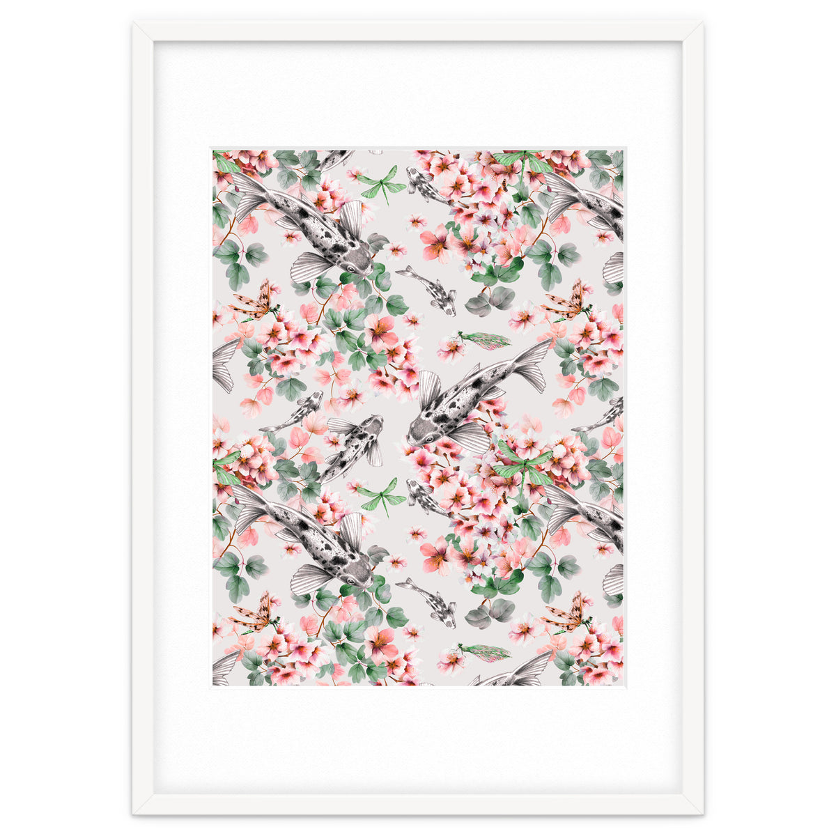 Asian fish among flowers