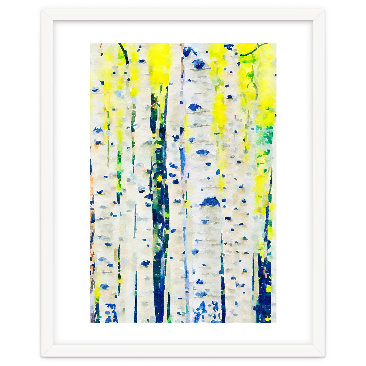 Aspen Tree Forest, Nature Watercolor Landscape Painting, Mystical Botanical Plants