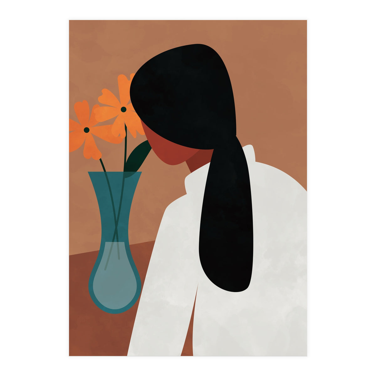 Modern Boho Woman with Flowers (Print Only)