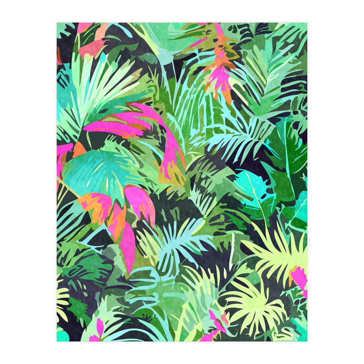Tropical Jungle, Botanical Nature Plants, Palm Forest Bohemian Watercolor, Modern Wild Painting (Print Only)
