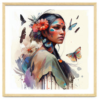 Watercolor Floral Indian Native Woman #3