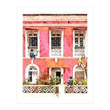 Monkey Business | Watercolor Tropical Goa Architecture Painting | Travel Pastel Pink Blush Building (Print Only) thumbnail