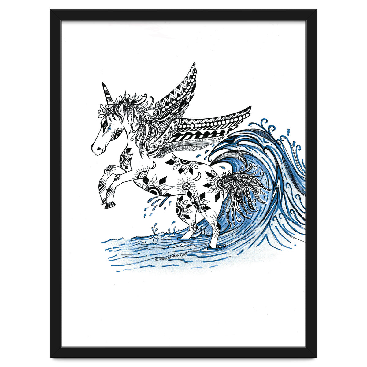 Winged Sun And Moon Unicorn Zentangle