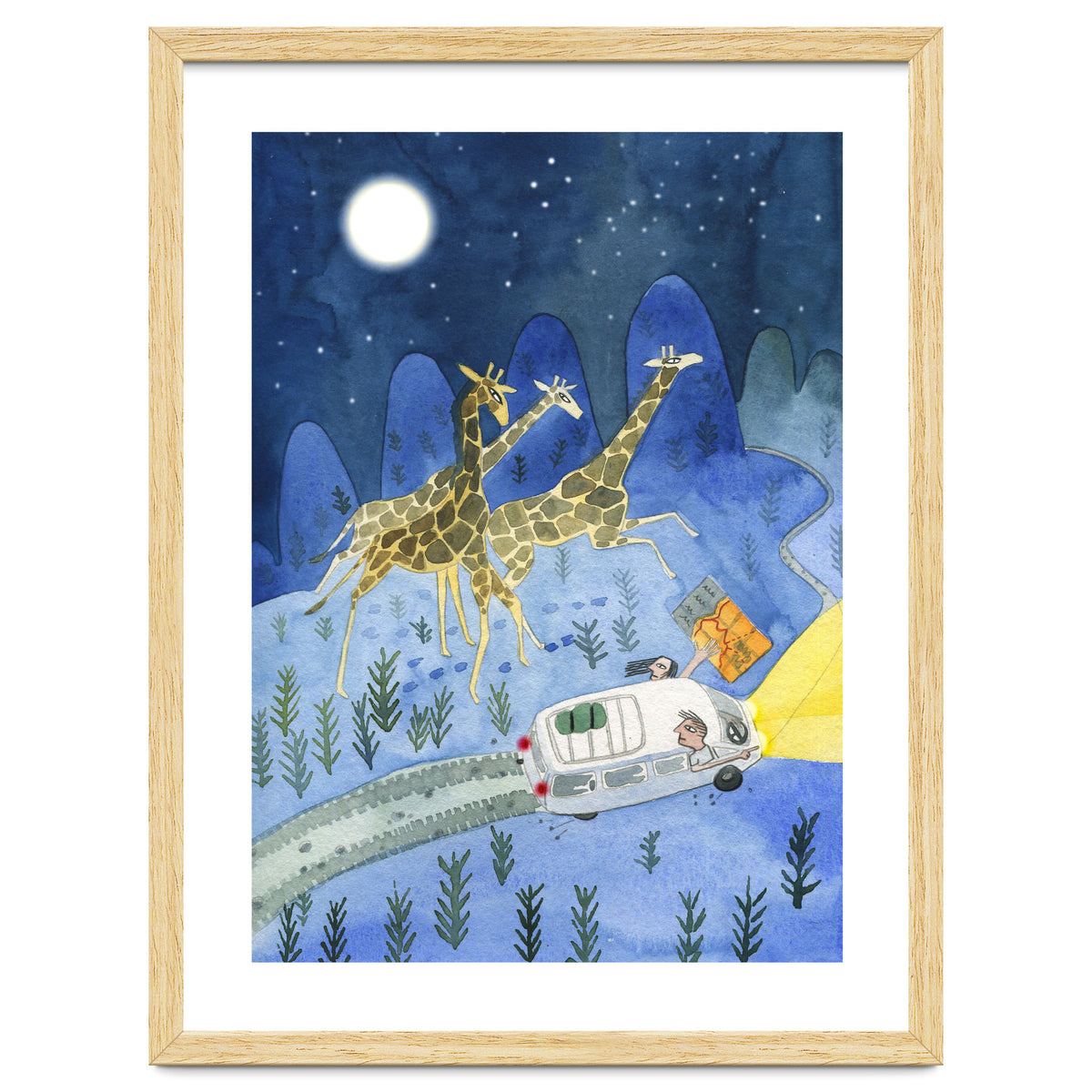 Giraffes In Moonlight