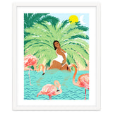 Tropical Summer Water Yoga with Palm & Flamingos | Woman of Color Black Woman Body Positivity thumbnail