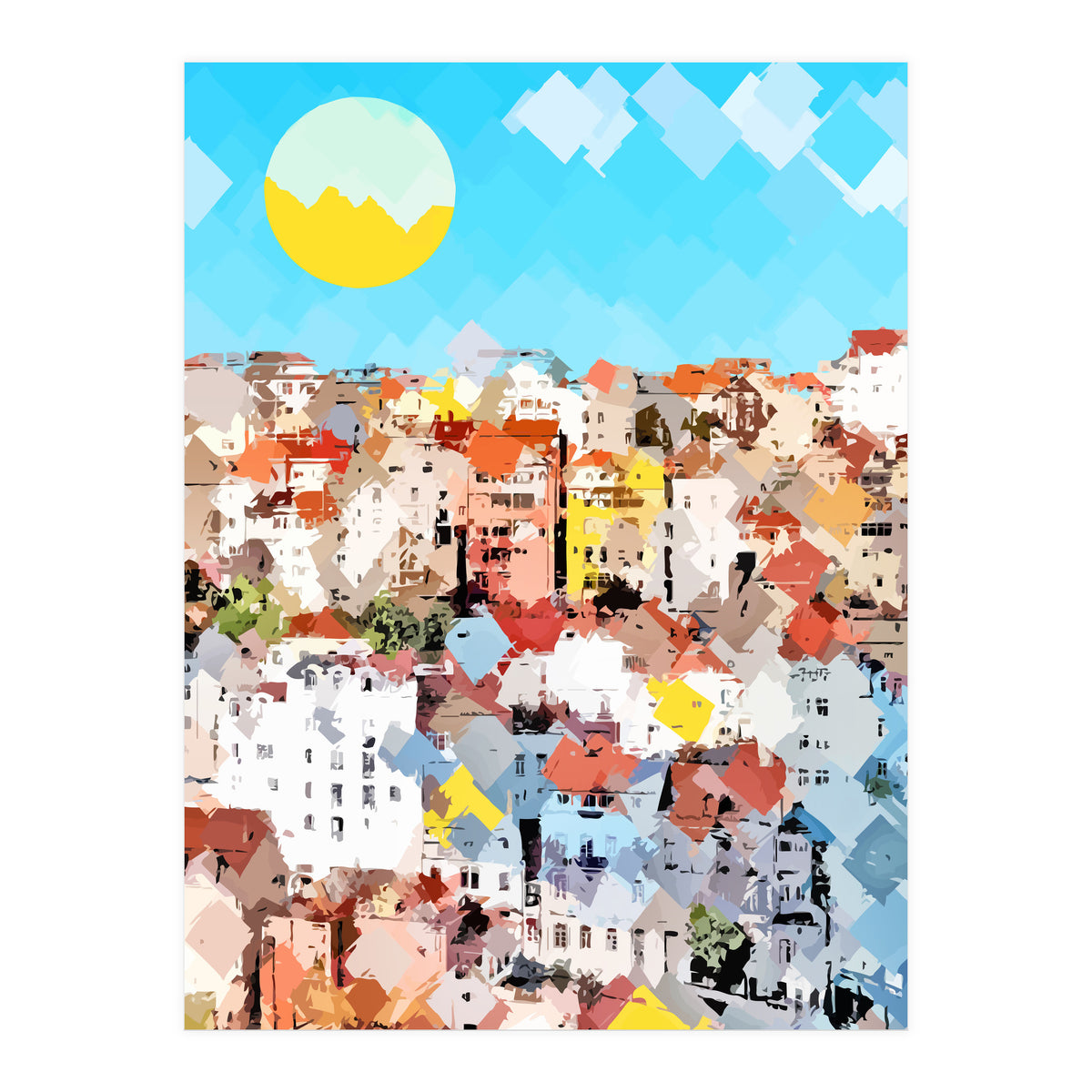 City Of Dreams, Italy Pastel Cityscape Painting, Architecture Buildings Abstract Illustration (Print Only)