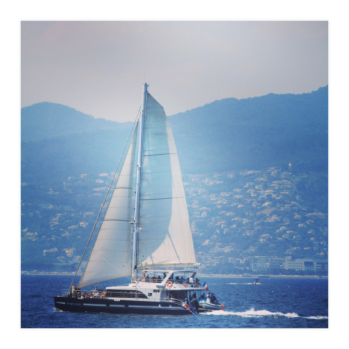 Modern yacht with white sails (Print Only)