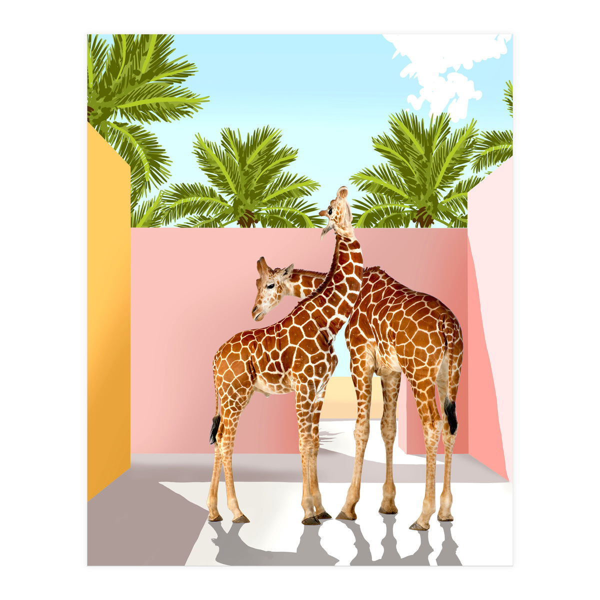 Giraffe Villa | Contemporary Modern Architecture Digital Graphic Art | Wildlife Animals Palm Exotic (Print Only)