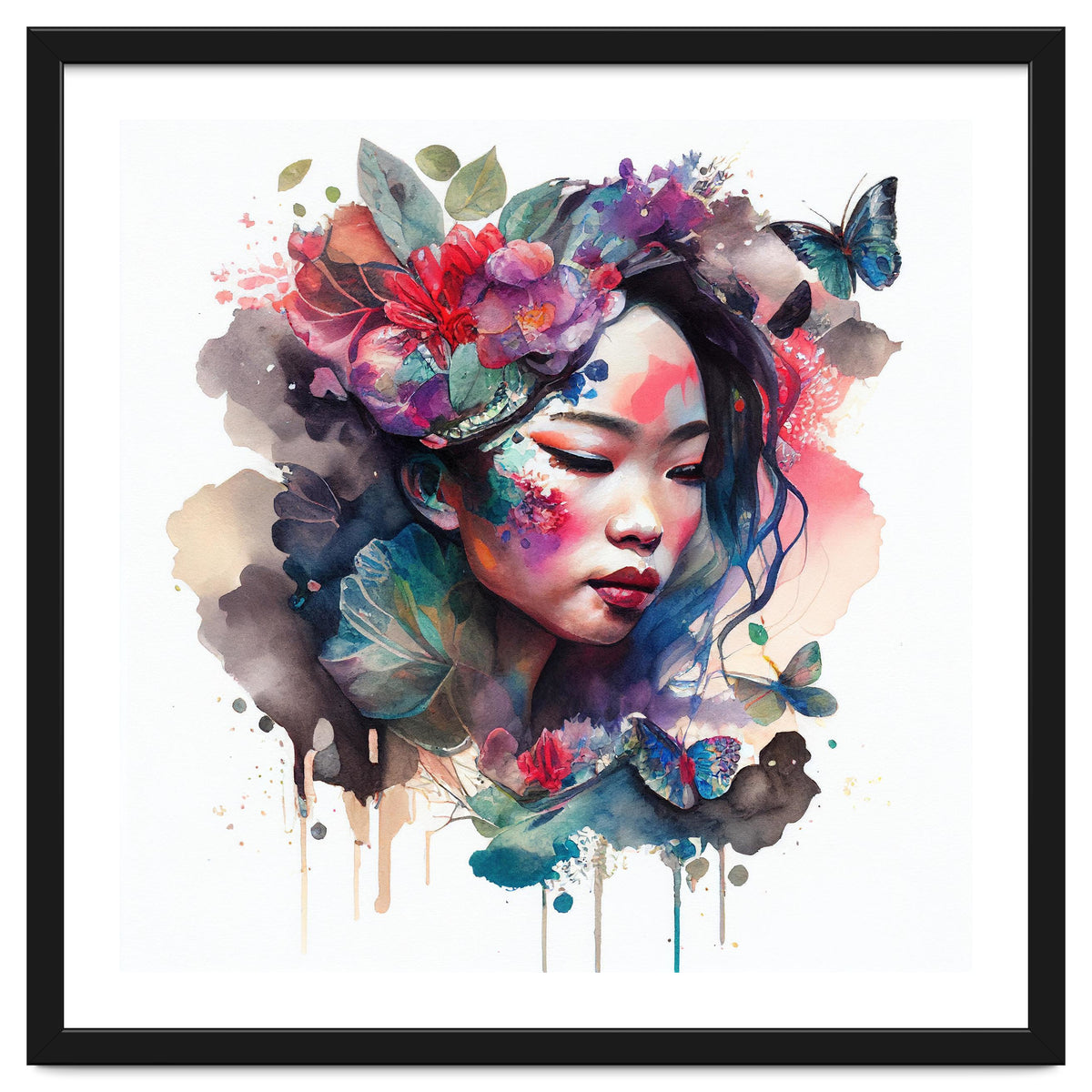 Watercolor Floral Asian Woman #10