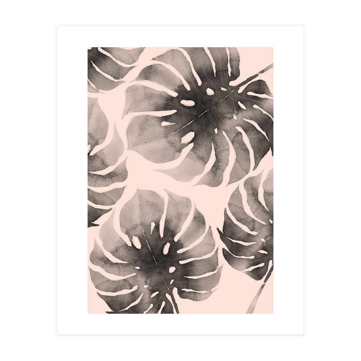 Monstera pink and gray watercolor (Print Only)