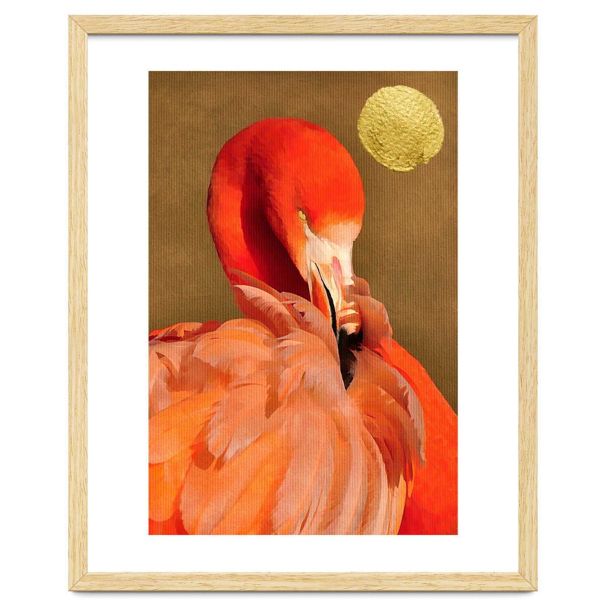 Flamingo With Golden Sun