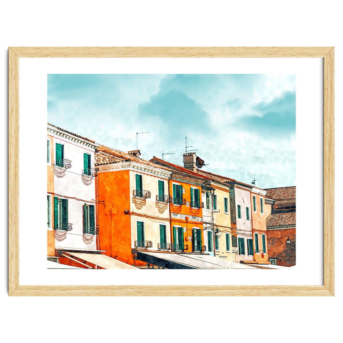 Burano Island | Colorful Patel Architecture Building | Watercolor Travel Painting