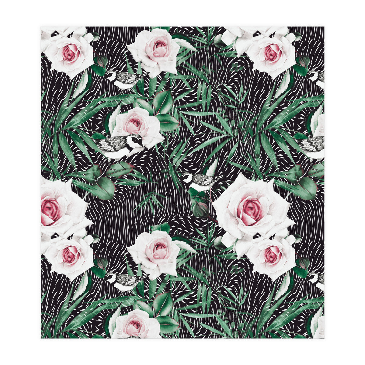 Dark flowery abstract of birds (Print Only)