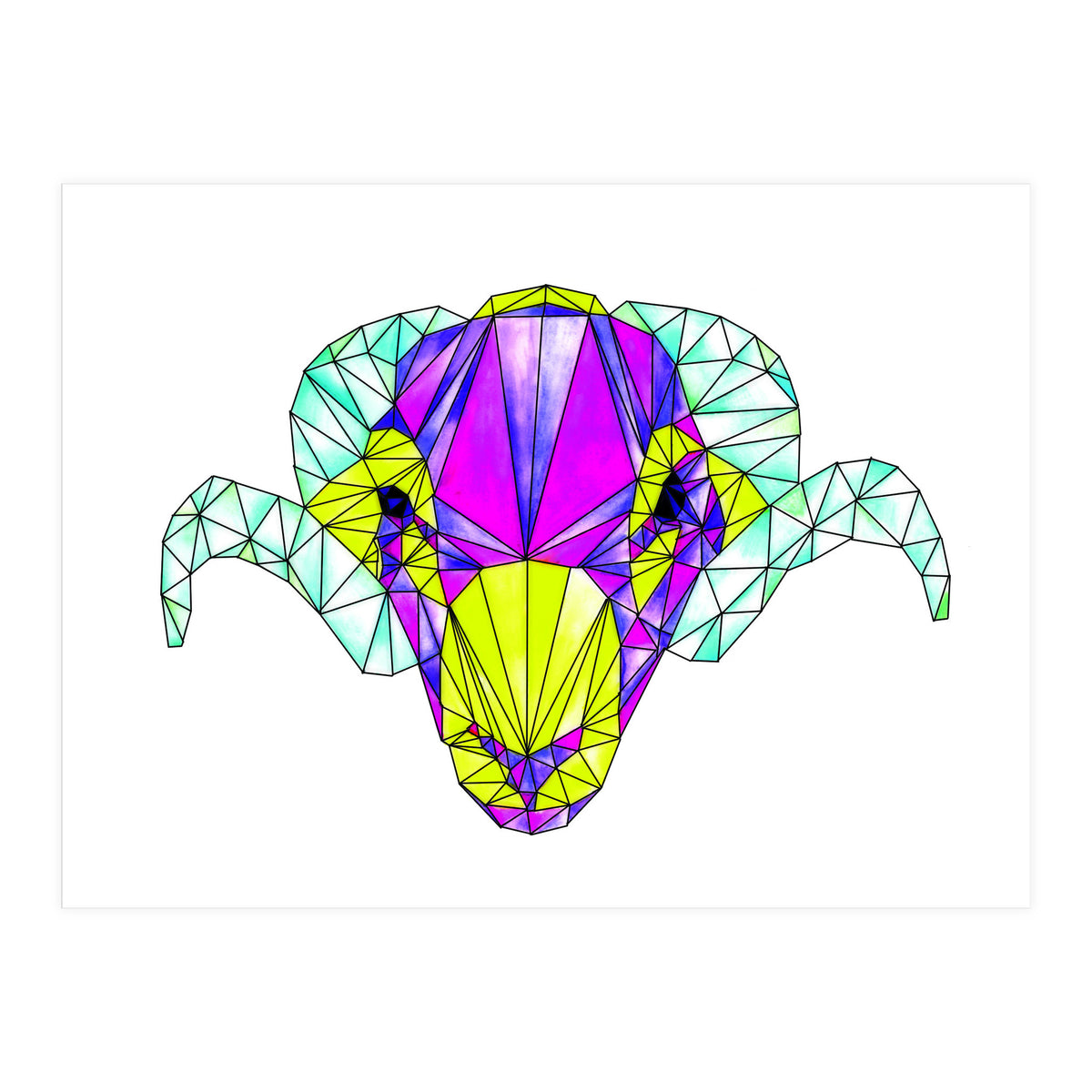 Colourful Geometric Swaledale Sheep Tup with Black Lines (Print Only)