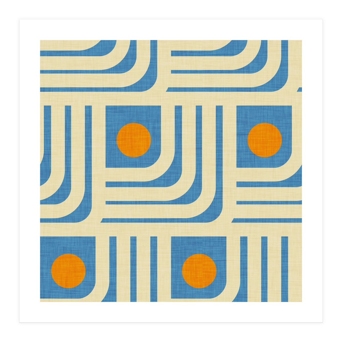70s Curve Lines Blue Orange  (Print Only)